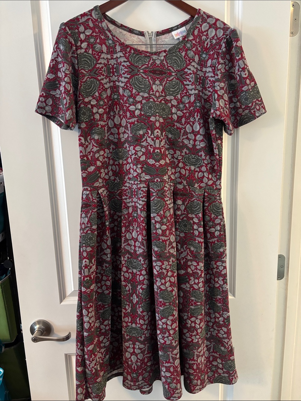 LuLaRoe Amelia Midi Dress in Burgundy and Grey Floral